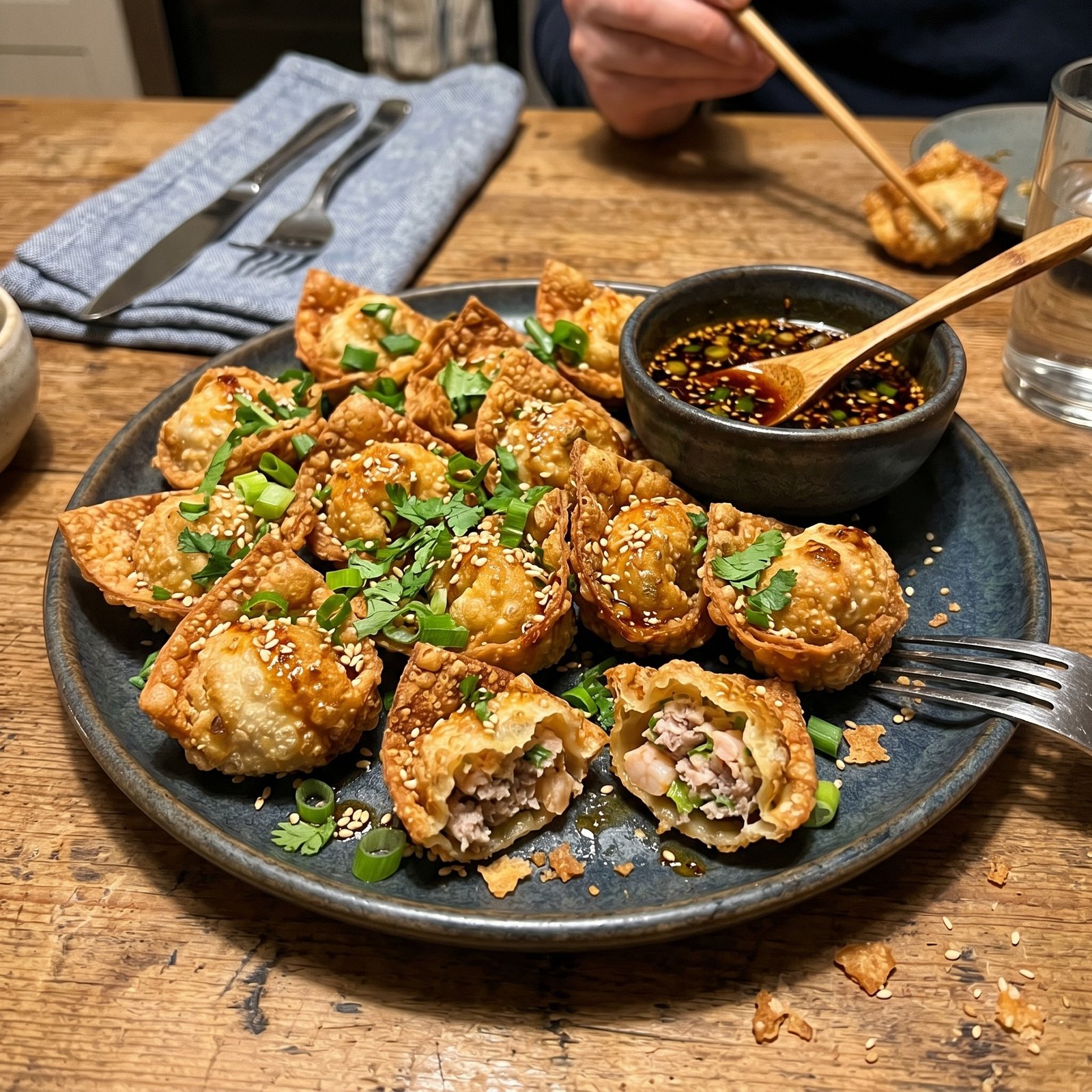Crispy Air Fryer Wontons plate