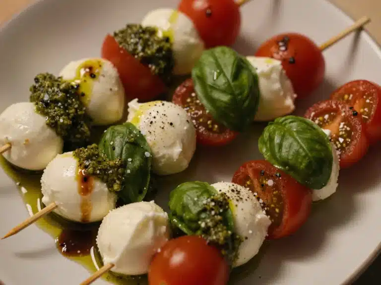 Caprese Skewers with Pesto