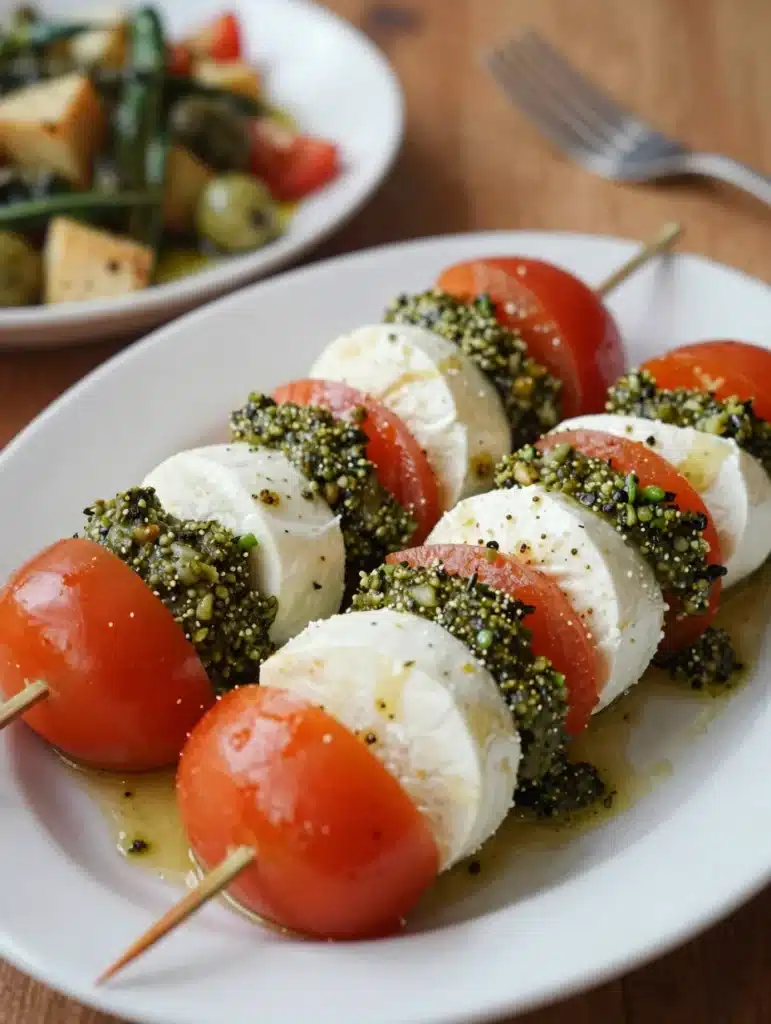 Caprese Skewers with Pesto